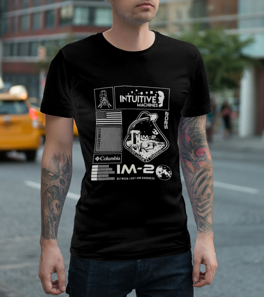 Intuitive Machines IM 2 Columbia 2025 Between Light And Darkness Moon Mission Lunar Module USA Flag T-Shirt