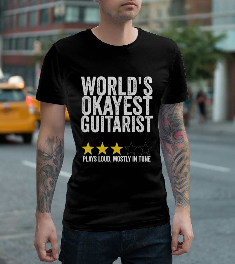 World's Okayest Guitarist Plays Loud Mostly In Tune With Three Star Rating T-Shirt