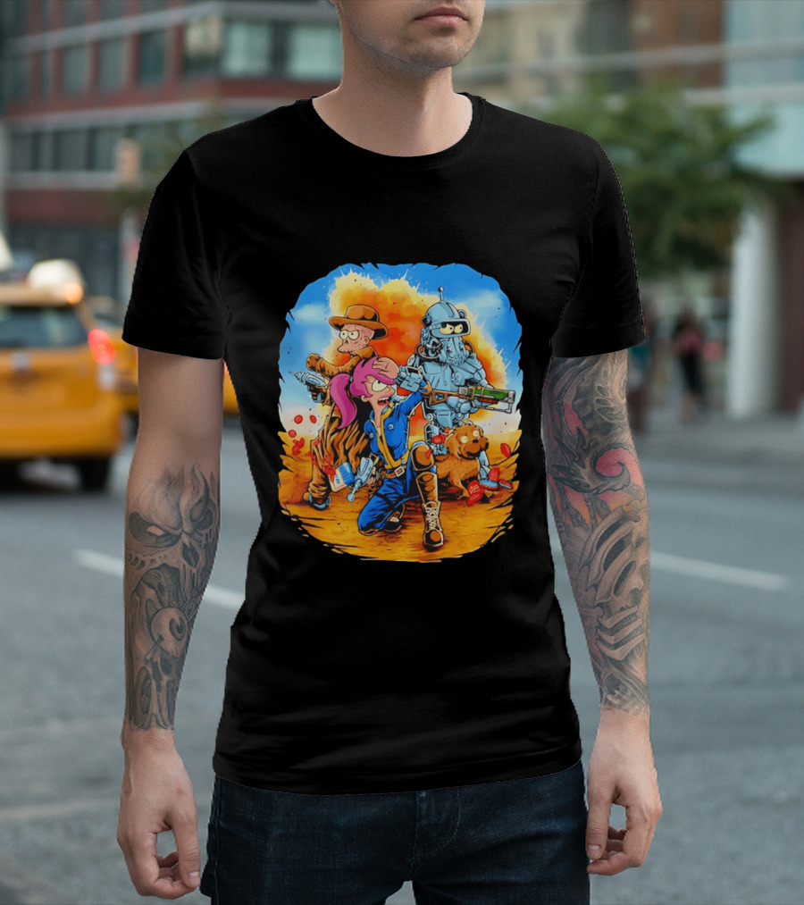 Futurout Fallout Futurama Mashup Fan Art Bender Leela Professor Farnsworth T-Shirt