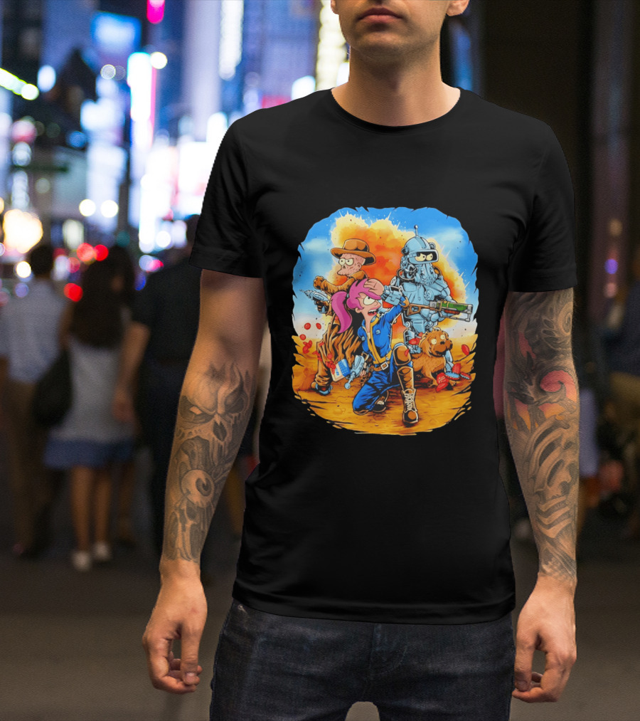 Futurout Fallout Futurama Mashup Fan Art Bender Leela Professor Farnsworth T-Shirt