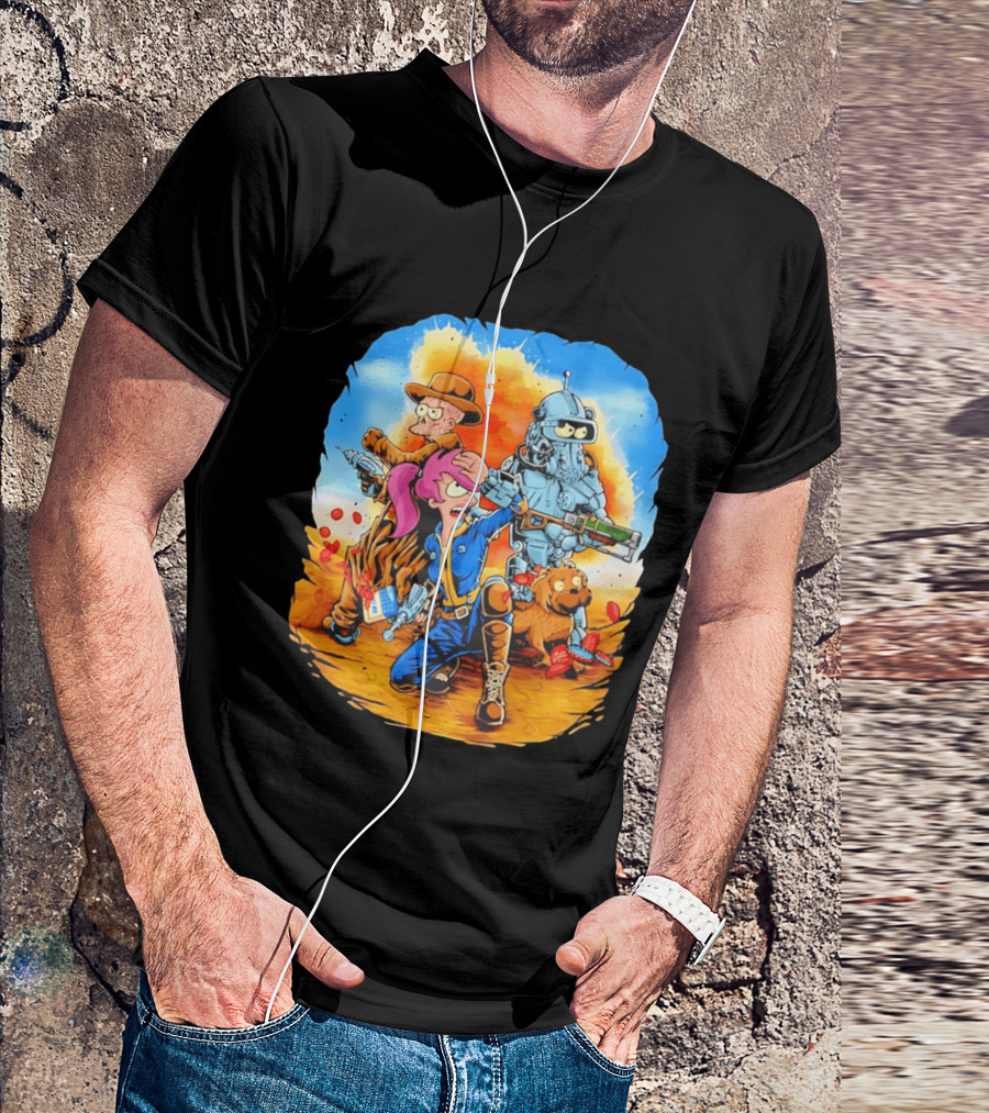 Futurout Fallout Futurama Mashup Fan Art Bender Leela Professor Farnsworth T-Shirt