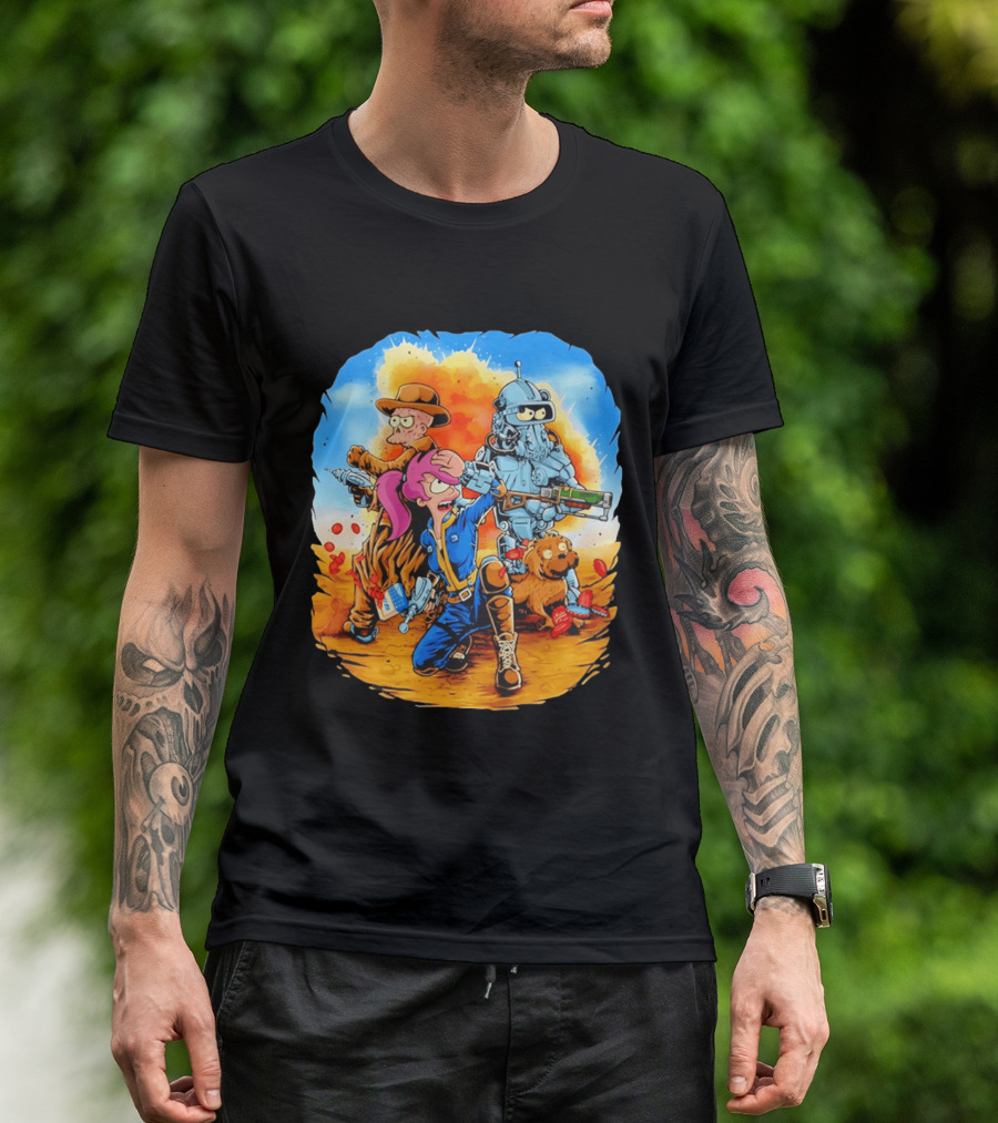 Futurout Fallout Futurama Mashup Fan Art Bender Leela Professor Farnsworth T-Shirt