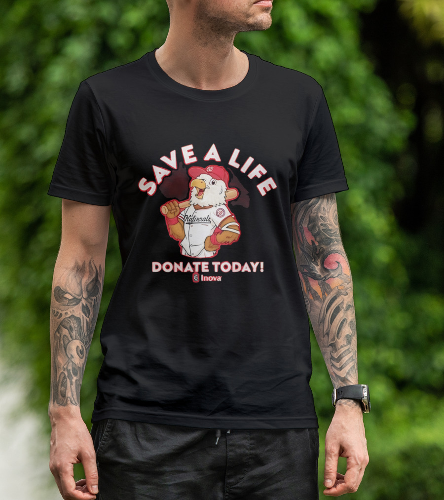 Nationals Mascot Blood Donation Save A Life Inova Drive 2026 T-Shirt
