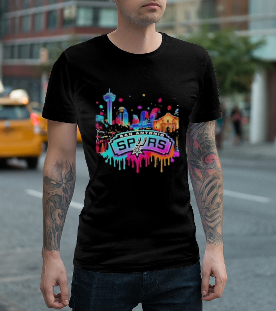 San Antonio Spurs Neon Skyline Colorful Cityscape T-Shirt