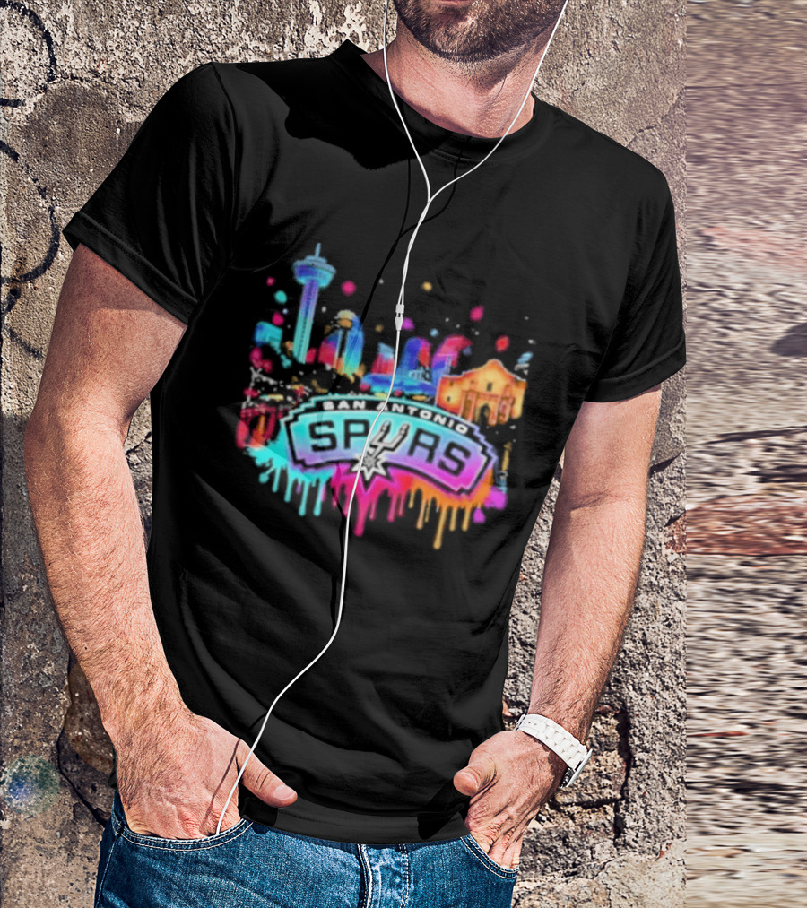 San Antonio Spurs Neon Skyline Colorful Cityscape T-Shirt