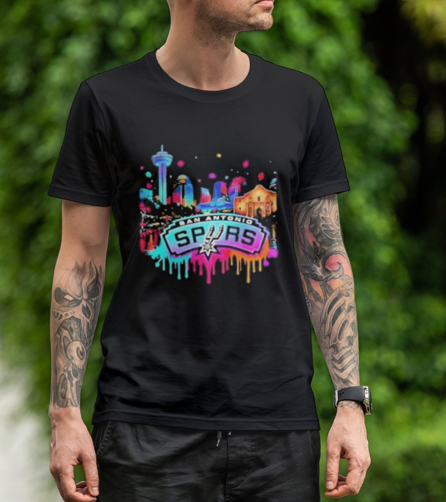 San Antonio Spurs Neon Skyline Colorful Cityscape T-Shirt