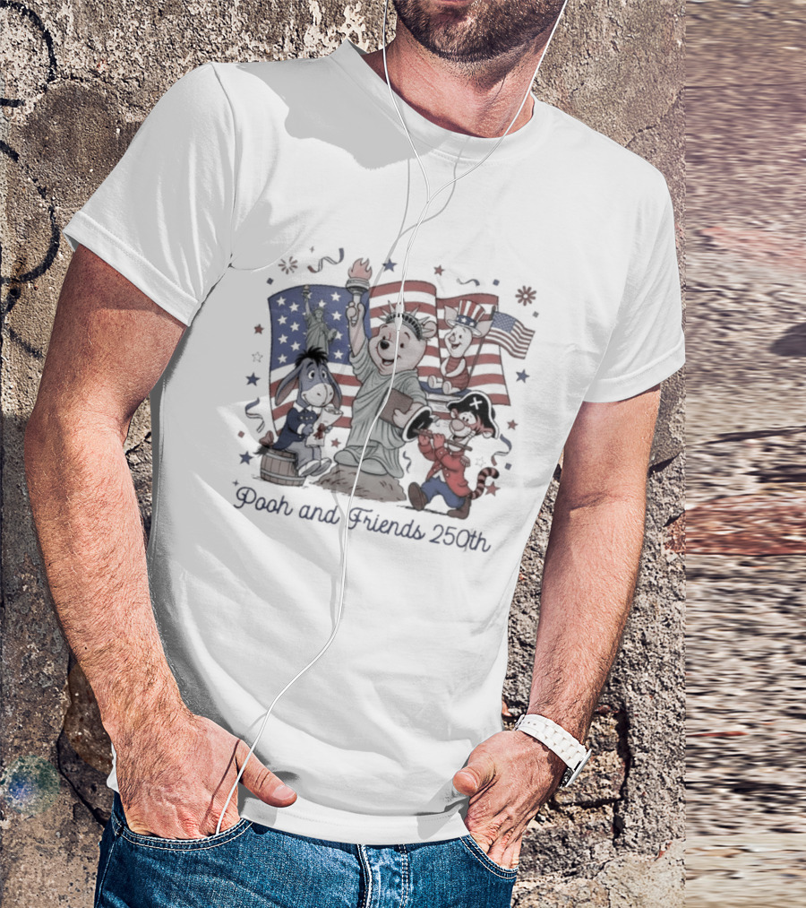 Pooh And Friends 250th Freedom USA American Flags Celebration T-Shirt