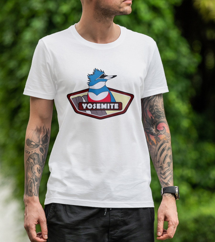 Yosemite Blue Jay With Waterfall Nature Adventure T-Shirt