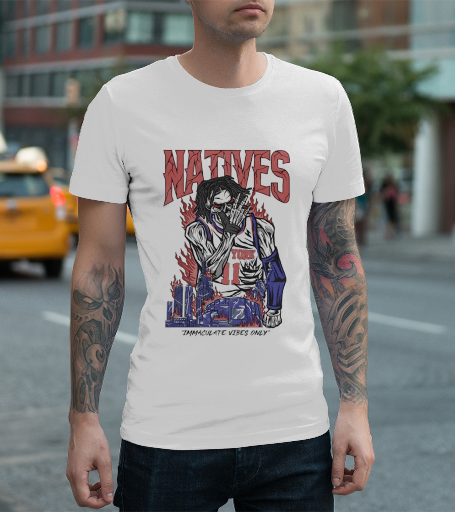 Natives Immaculate Vibes Only Jalen Brunson York 11 Skeleton Statue T-Shirt