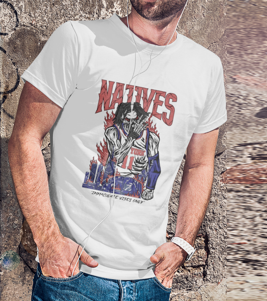 Natives Immaculate Vibes Only Jalen Brunson York 11 Skeleton Statue T-Shirt