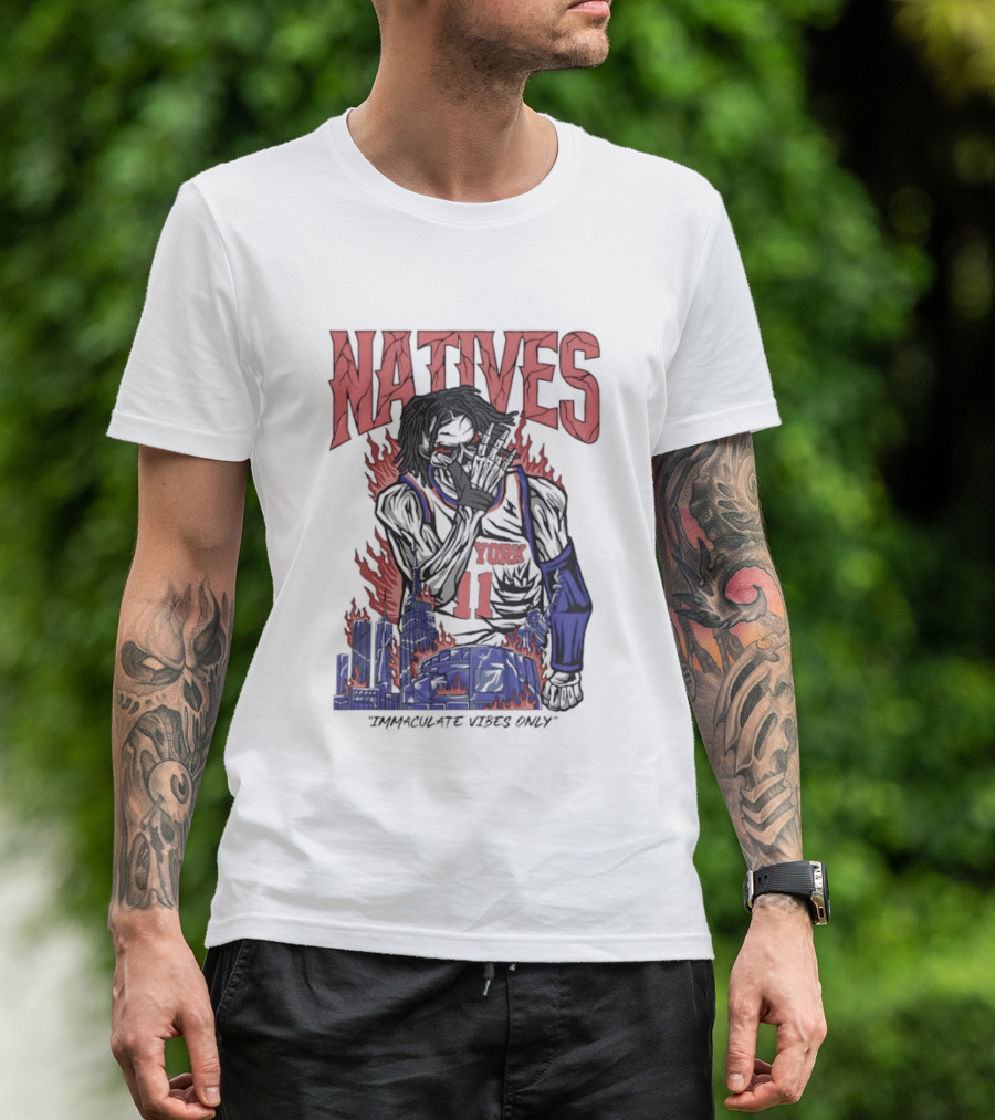 Natives Immaculate Vibes Only Jalen Brunson York 11 Skeleton Statue T-Shirt