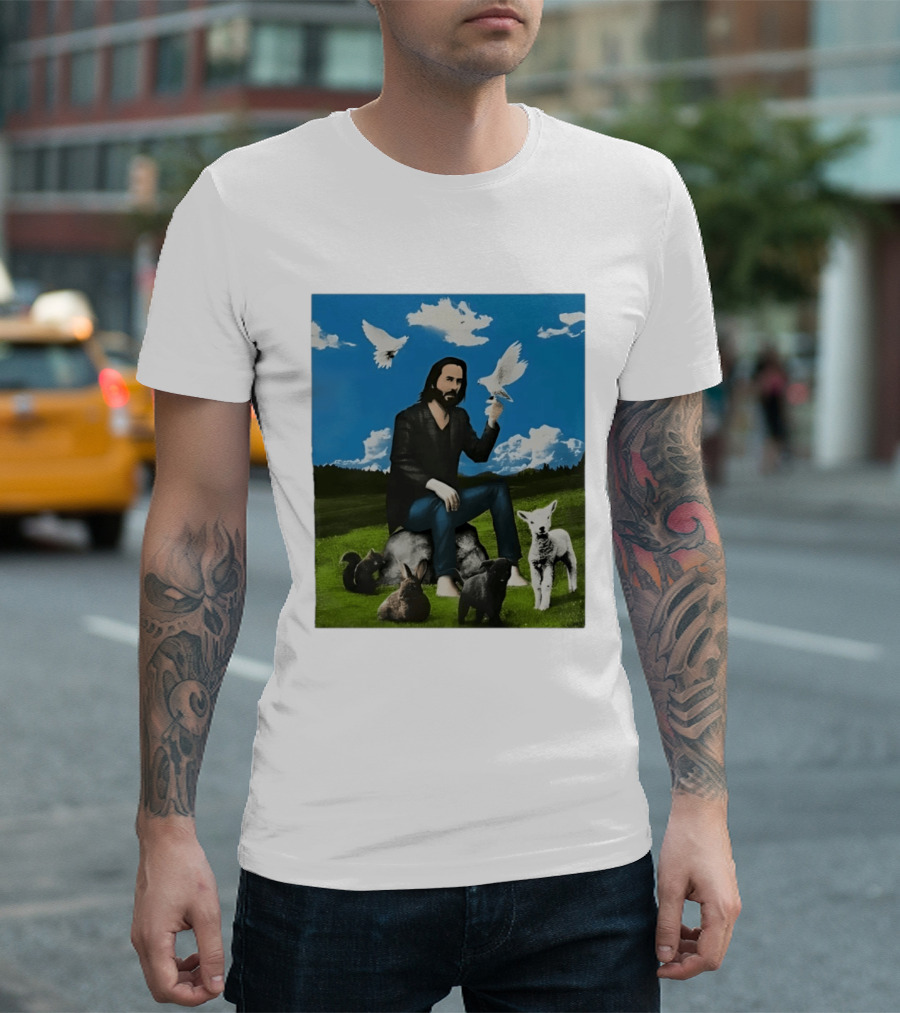 Keanu Reeves Peaceful Meadow With Animals And Doves T-Shirt