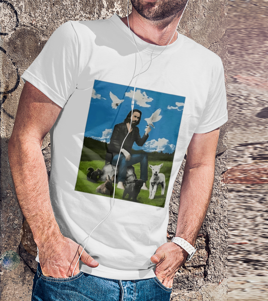 Keanu Reeves Peaceful Meadow With Animals And Doves T-Shirt