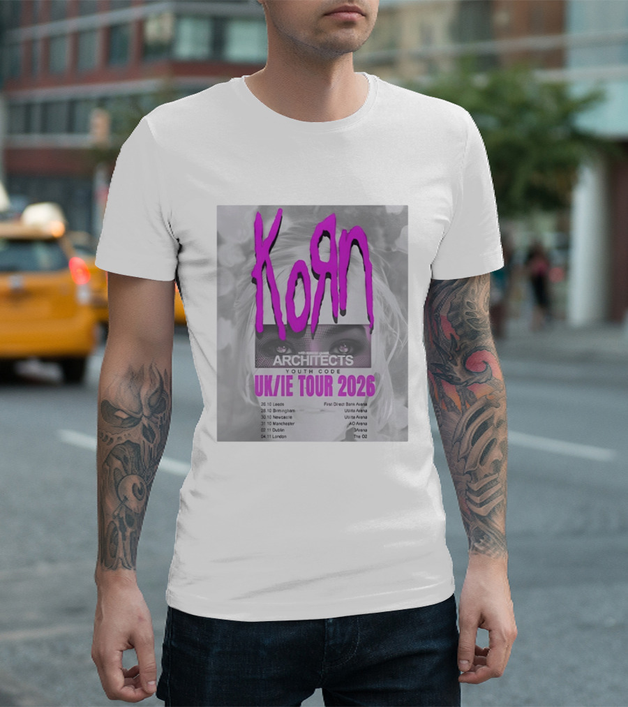 Korn UK/IE Tour 2026 Schedule Architects Youth Code First Direct Arena O2 Arena T-Shirt