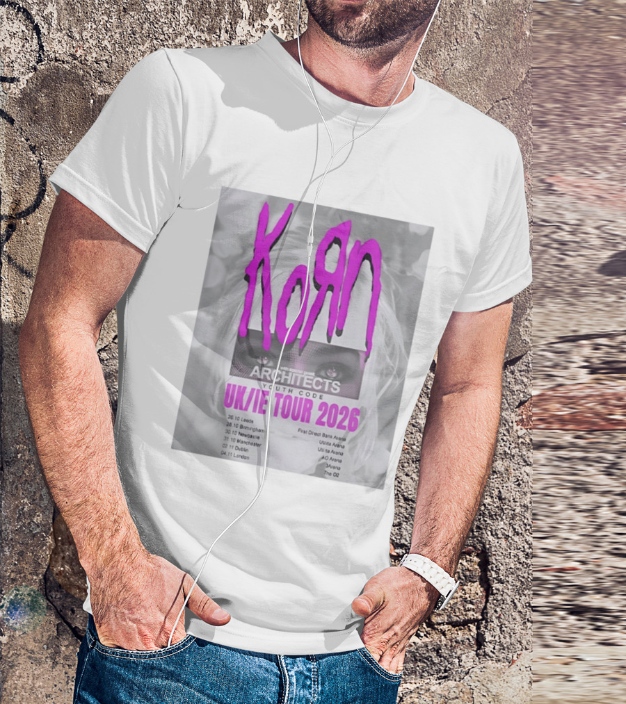 Korn UK/IE Tour 2026 Schedule Architects Youth Code First Direct Arena O2 Arena T-Shirt