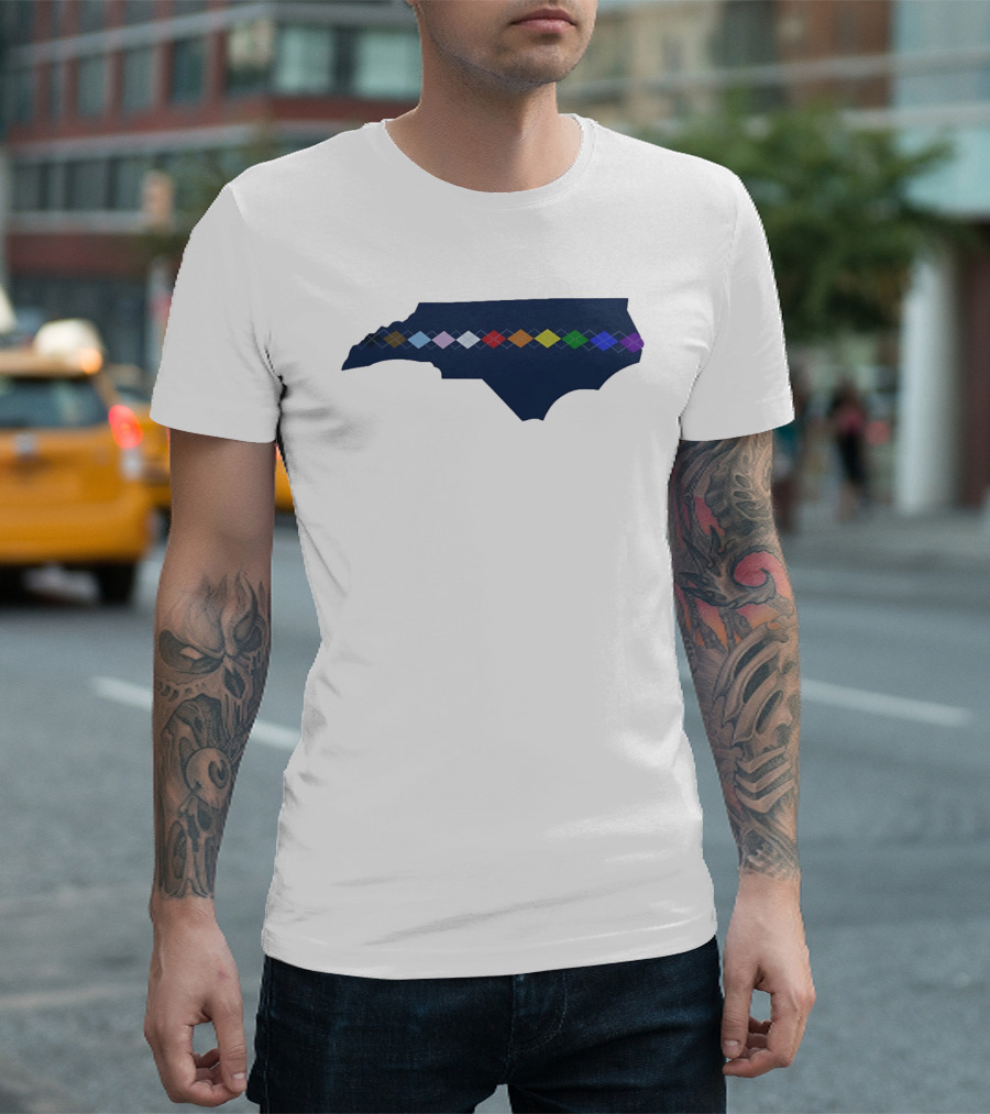 North Carolina Argyle State Map Pattern Inclusivity Message T-Shirt