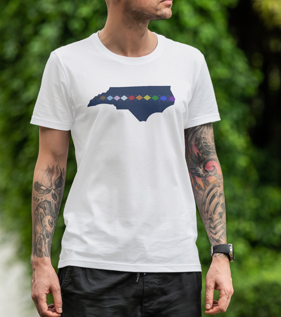 North Carolina Argyle State Map Pattern Inclusivity Message T-Shirt