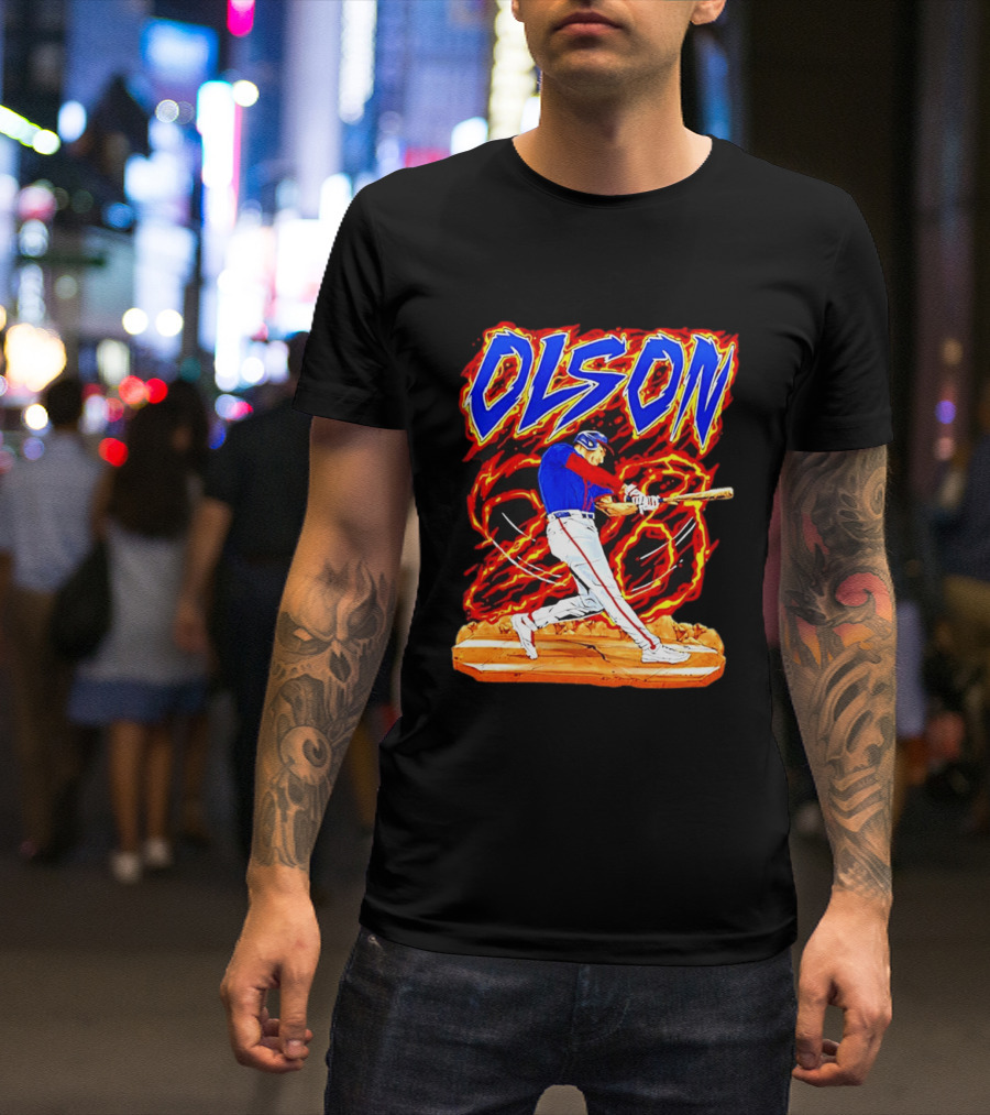 Atlanta Braves Matt Olson Hand Drawn Dynamic Swing Iconic Action T-Shirt