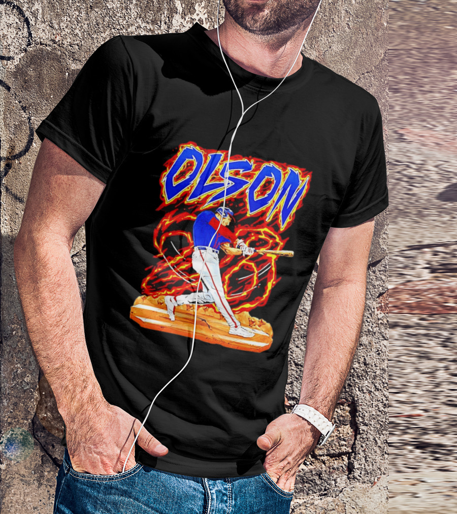 Atlanta Braves Matt Olson Hand Drawn Dynamic Swing Iconic Action T-Shirt