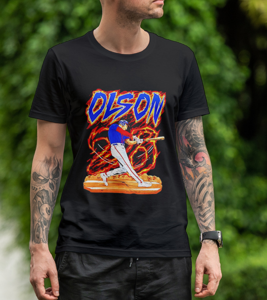 Atlanta Braves Matt Olson Hand Drawn Dynamic Swing Iconic Action T-Shirt