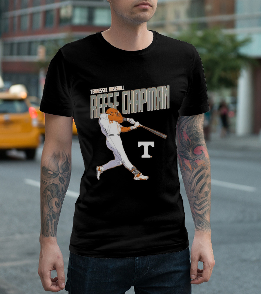 Tennessee Baseball Reese Chapman Swinging Action T-Shirt