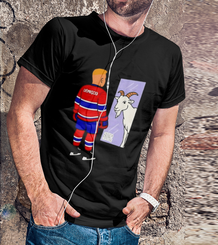 Demigod Hockey Player Looking In Mirror With Goat Reflection T-Shirt