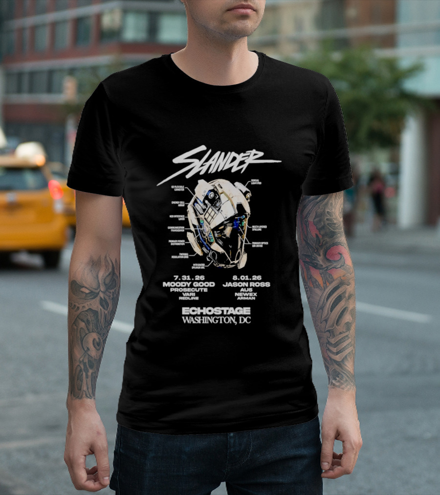 Slander Echostage Washington DC Tour 2026 Moody Good Proxibit Jason Ross AU5 Dabin Mystic Grizzly 7.31.26 9.01.26 Helmet T-Shirt