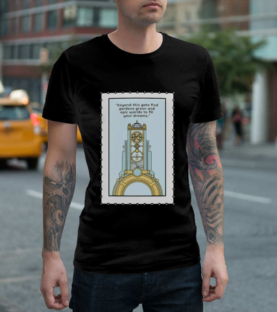 Epic Worlds Gate Tower Dreams Imagination Steampunk Deco Fantasy T-Shirt