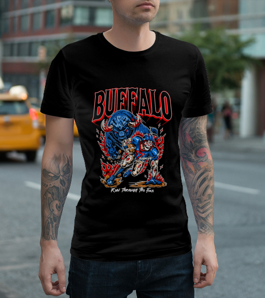 Buffalo Run Through The Fire Football T-Shirt