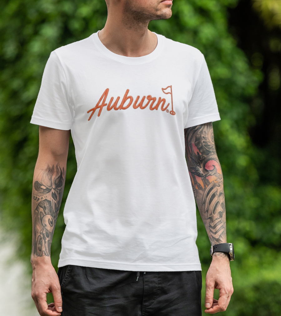 2026 Auburn Golf Flag Hat Iconic Script With Flagpole T-Shirt