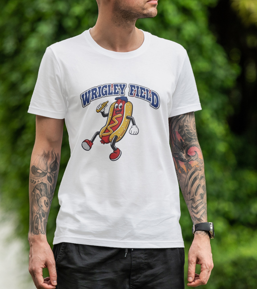 Wrigley Field Hot Dog Mascot Sprint With Mustard T-Shirt