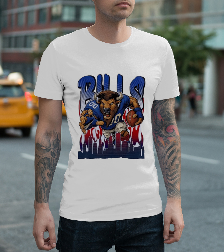 Buffalo Bills Football Running Buff City Skyline T-Shirt