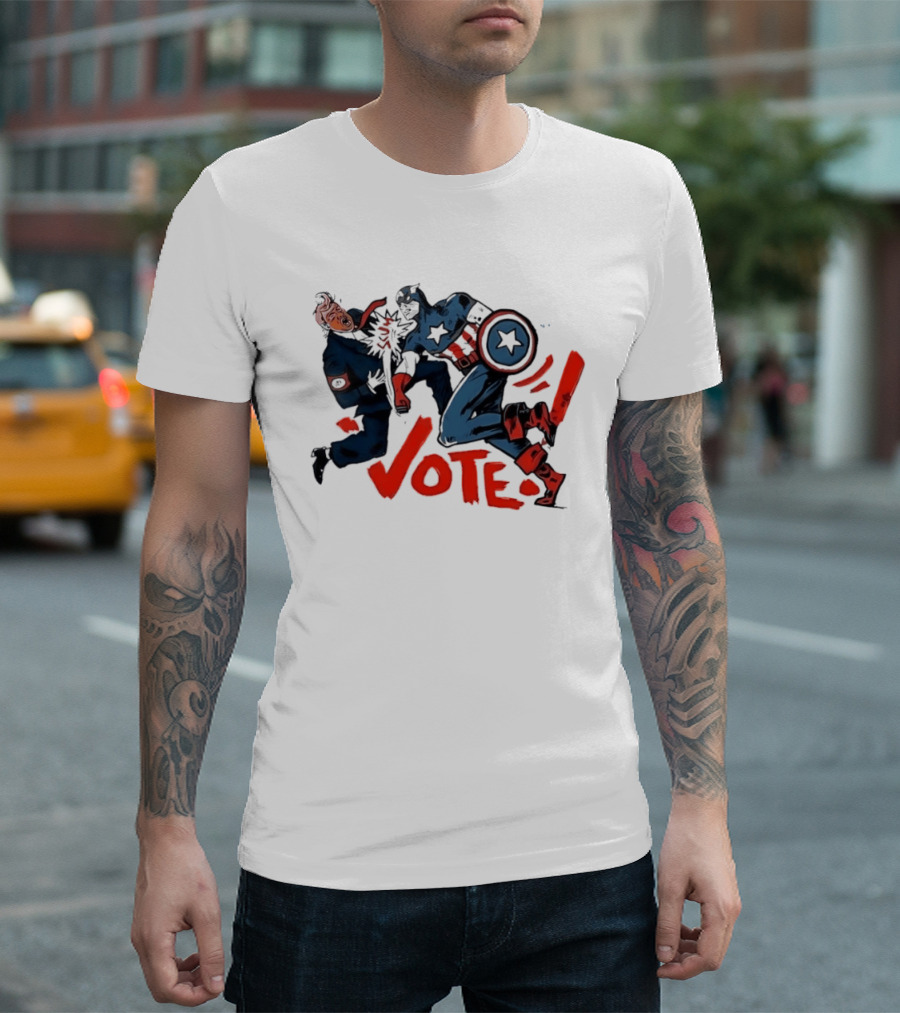 Captain America Punch Donald Trump Vote Comic T-Shirt