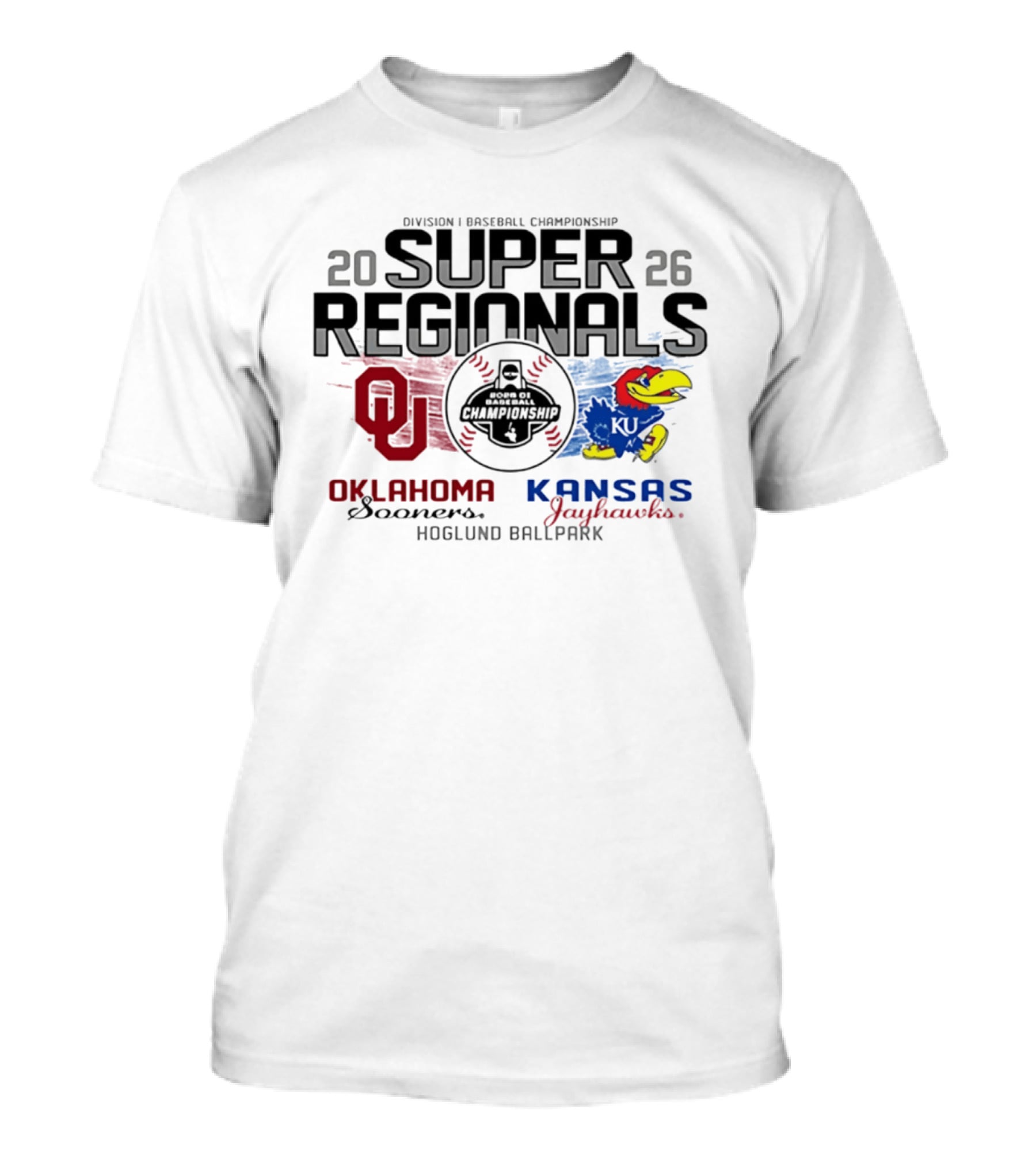 Kansas Jayhawks Vs Oklahoma Sooners Division I Baseball Championship 2026 Super Regionals Hoglund Ballpark T-Shirt