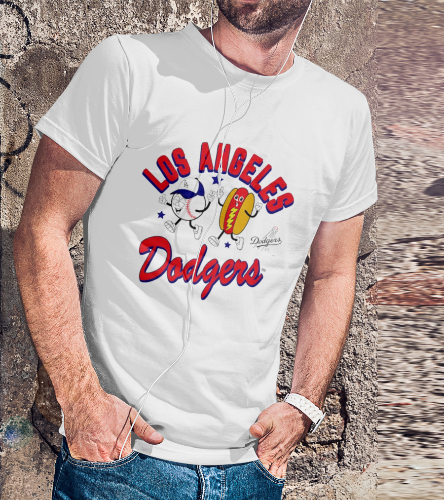 Los Angeles Dodgers Baseball Hot Dog Cartoon Characters T-Shirt