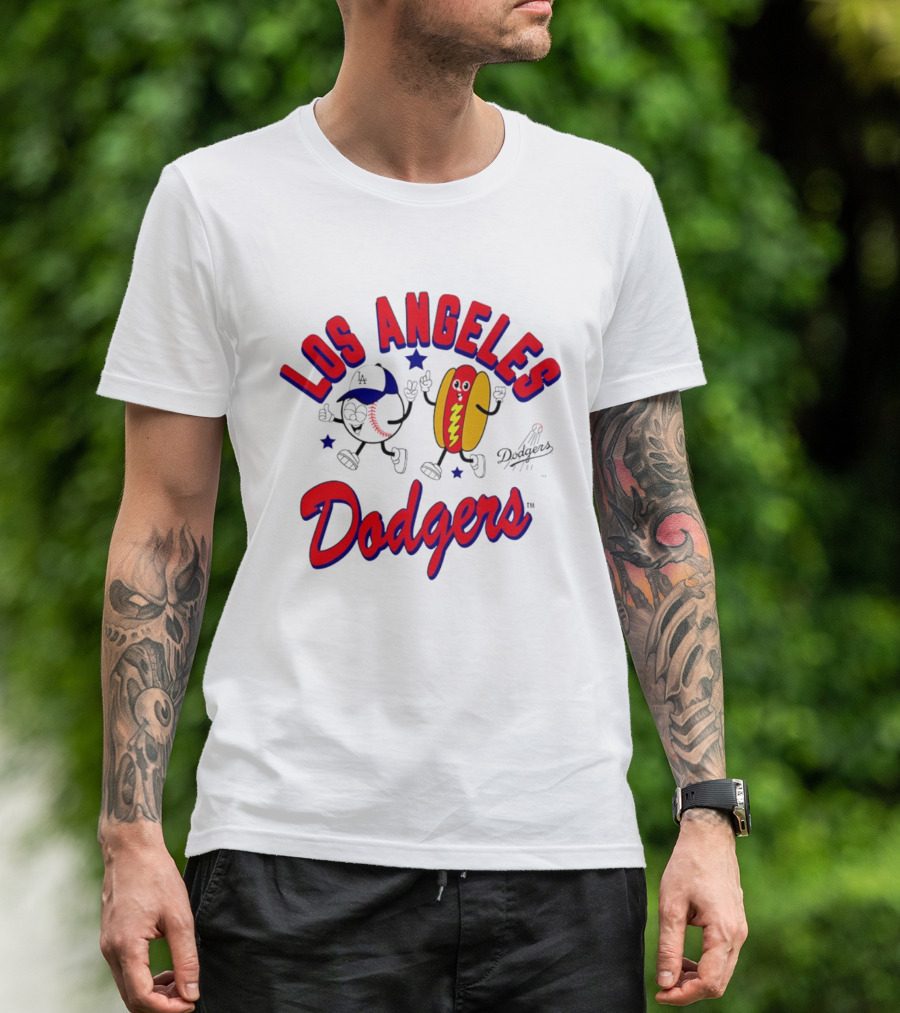 Los Angeles Dodgers Baseball Hot Dog Cartoon Characters T-Shirt