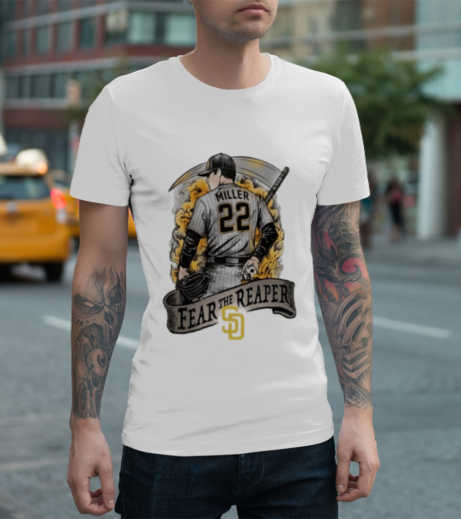 Mason Miller 22 Fear The Reaper San Diego Padres MLB T-Shirt
