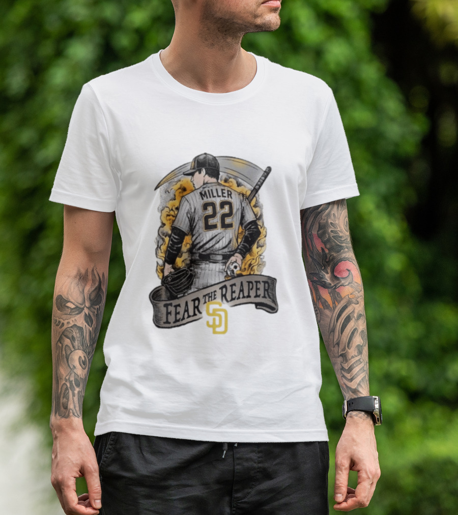 Mason Miller 22 Fear The Reaper San Diego Padres MLB T-Shirt