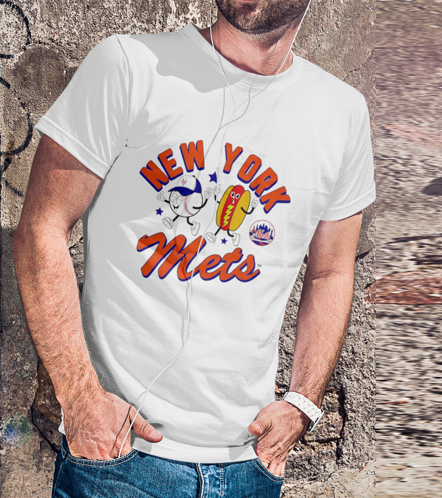 New York Mets Hot Dog Cartoon Baseball T-Shirt