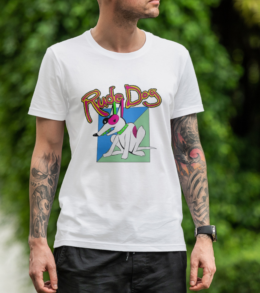 Rude Dog Retro 80s Cartoon Style Colorful T-Shirt