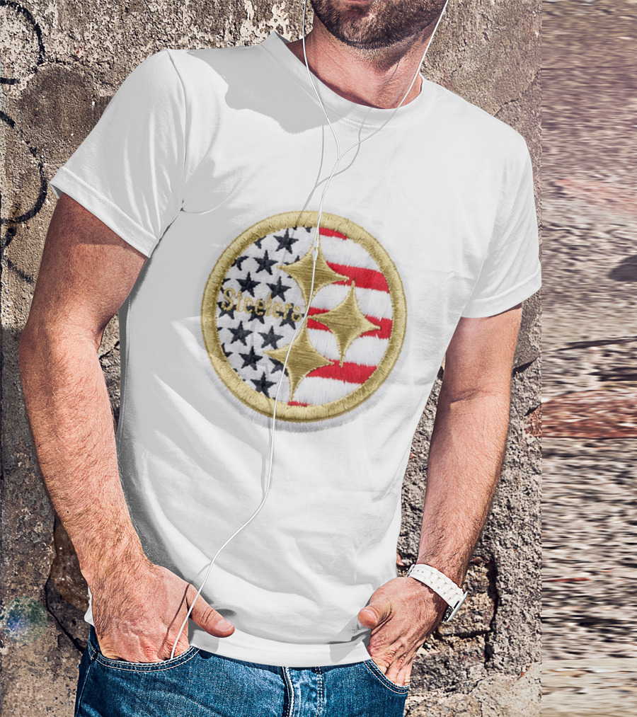 Steelers America 250 Stars And Stripes Patch USA Flag Embroidery T-Shirt