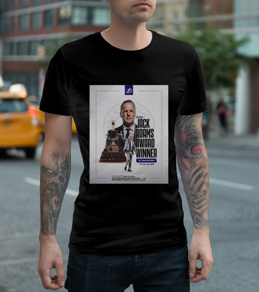 2026 Jack Adams Award Winner Jon Cooper Florida Blue Tampa Bay Lightning 1st Time Recipient 50 26 6 Record 108 Points T-Shirt