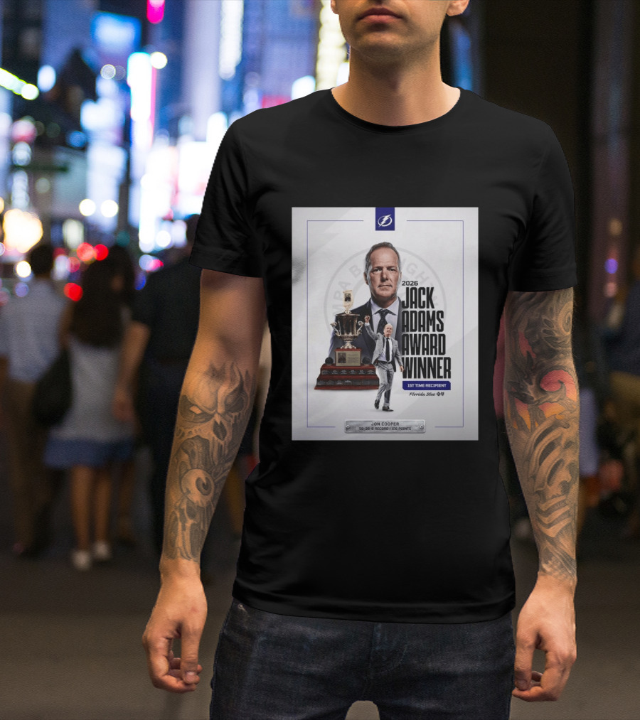 2026 Jack Adams Award Winner Jon Cooper Florida Blue Tampa Bay Lightning 1st Time Recipient 50 26 6 Record 108 Points T-Shirt