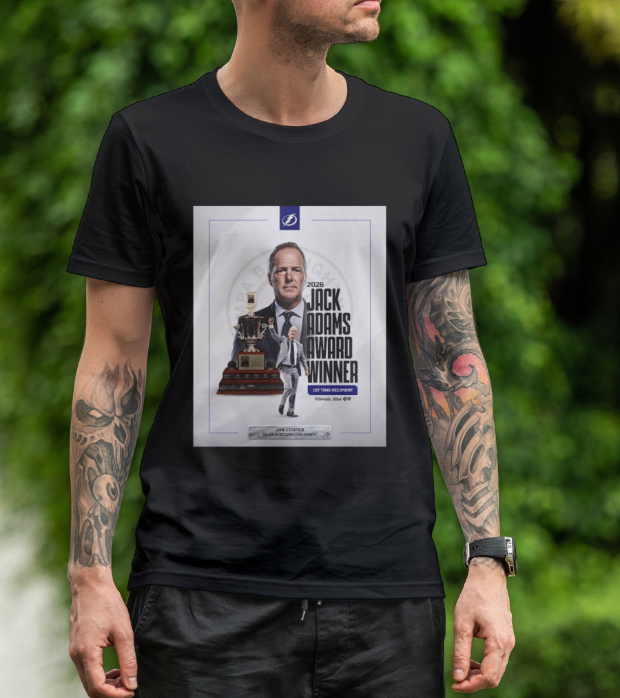 2026 Jack Adams Award Winner Jon Cooper Florida Blue Tampa Bay Lightning 1st Time Recipient 50 26 6 Record 108 Points T-Shirt