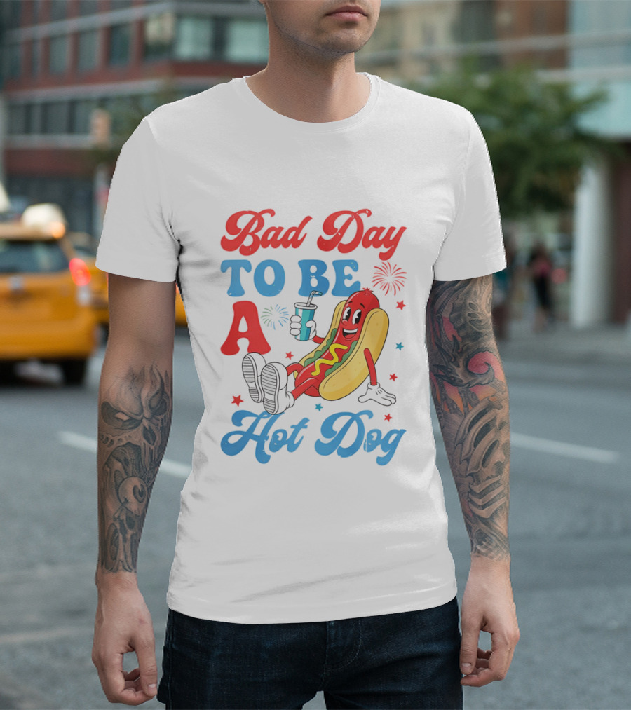 Bad Day To Be A Hot Dog Cool Cartoon Character With Drink T-Shirt