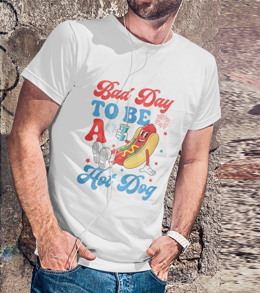 Bad Day To Be A Hot Dog Cool Cartoon Character With Drink T-Shirt