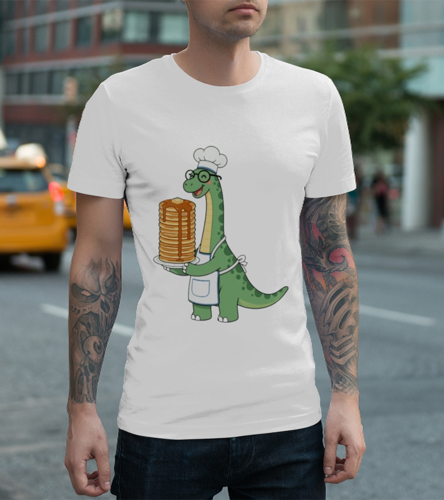 Chef Dinosaur With Towering Pancakes And A Smile T-Shirt