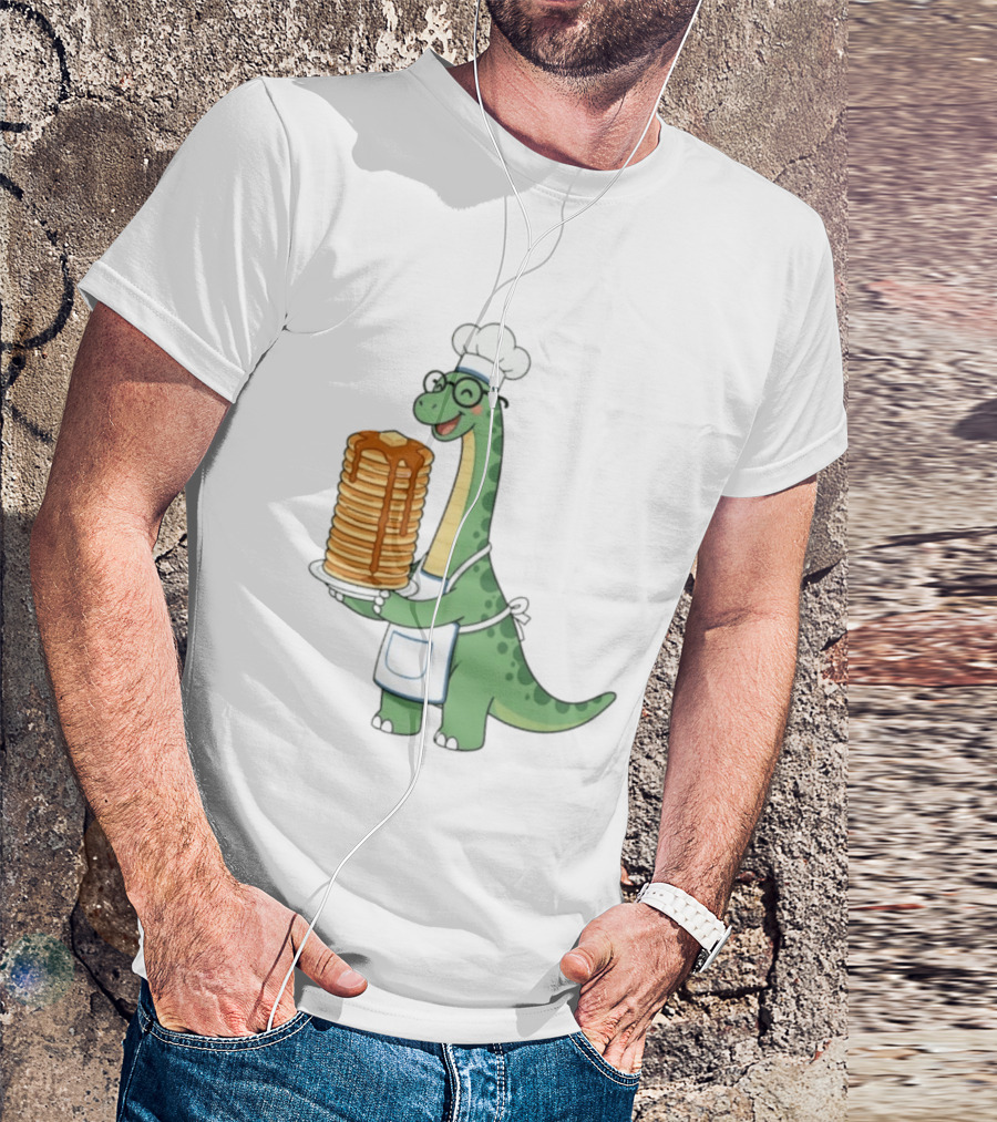Chef Dinosaur With Towering Pancakes And A Smile T-Shirt