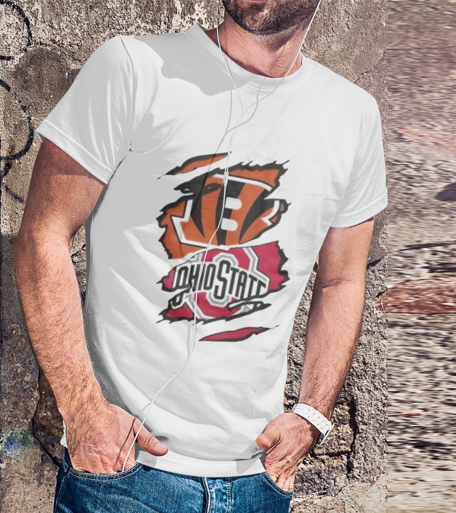 Cincinnati Bengals Ohio State Buckeyes Rip Effect NCAA Collaboration T-Shirt