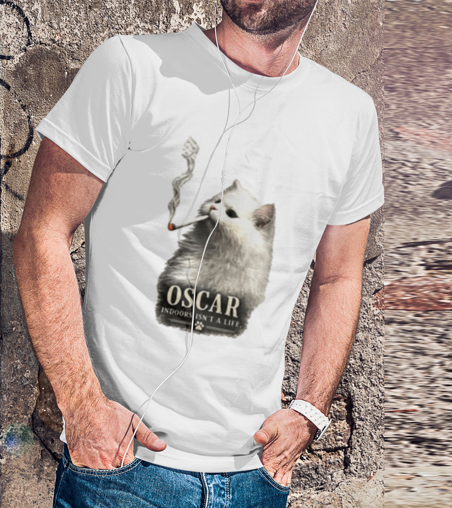 Oscar Indoors Isn't A Life Cat Smoking Cigarette T-Shirt